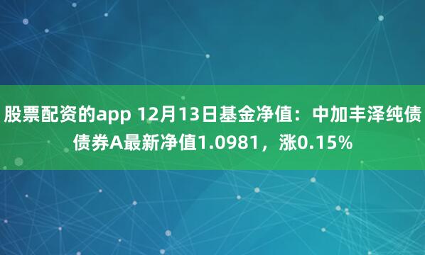 股票配资的app 12月13日基金净值：中加丰泽纯债债券A最新净值1.0981，涨0.15%