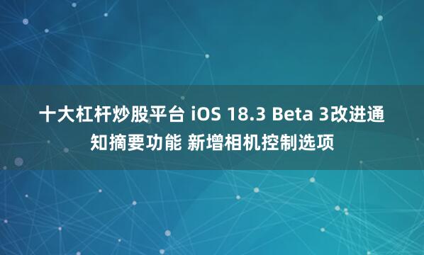 十大杠杆炒股平台 iOS 18.3 Beta 3改进通知摘要功能 新增相机控制选项